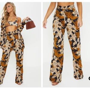 Prettylittlething Palm Leaf Flare Pants Resort Wear Beach Pants